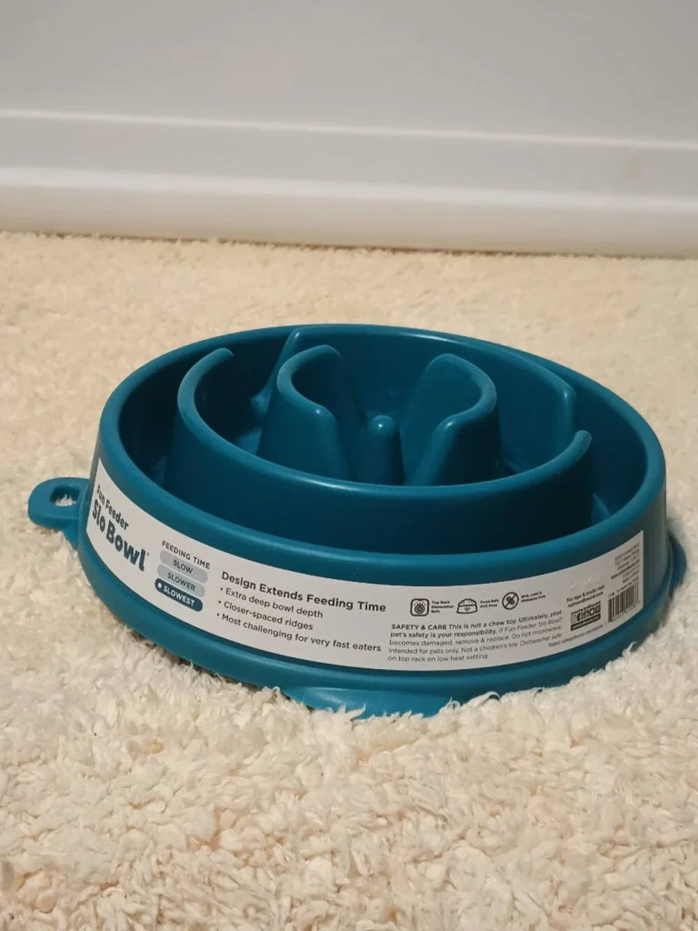 NWT ~ Outward Hound Fun Feeder Slo Bowl – Medium 2‑Cup Capacity, Turquoise Color
